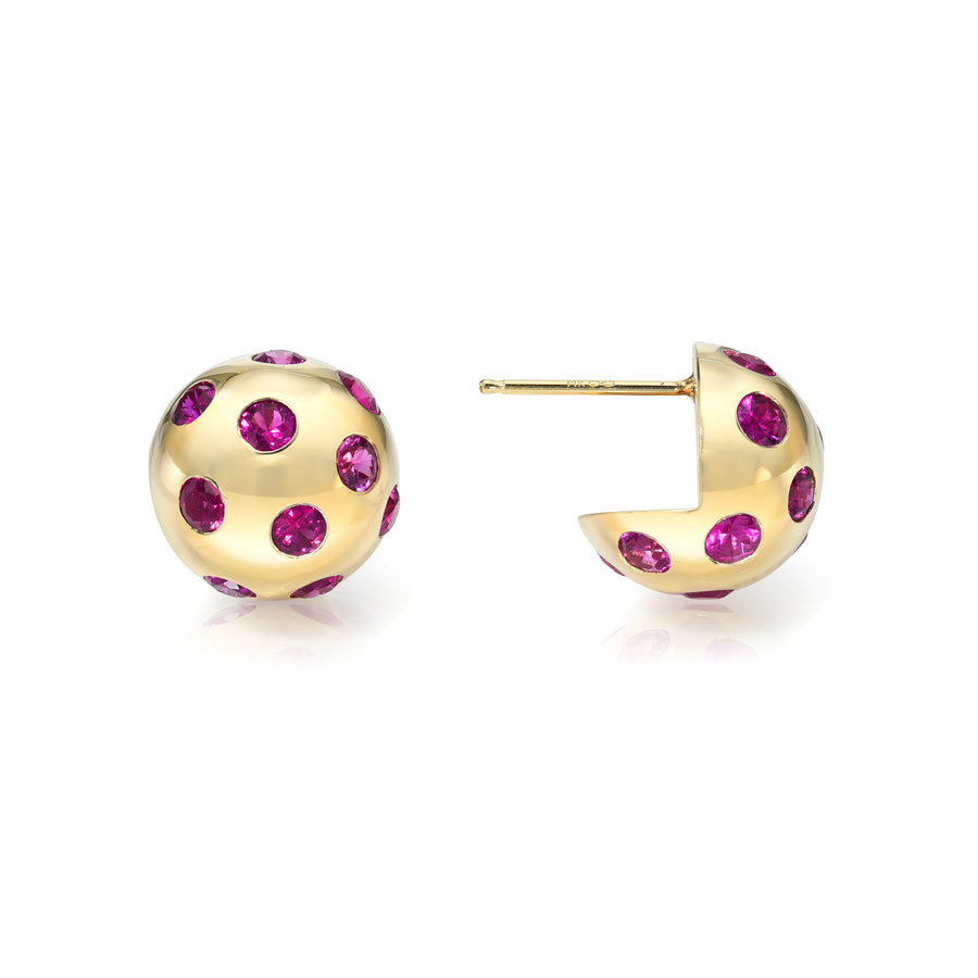 Rachel-Quinn-Jewelry-Polka-Dot-Ball-Earrings-Magenta-Sapphires-shown-as-a-pair-on-white-background.