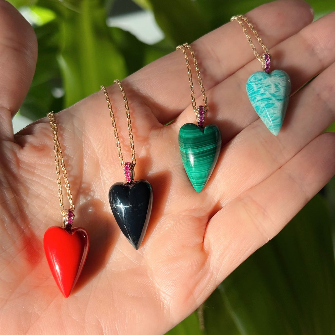 Malachite Heart Drop Necklace