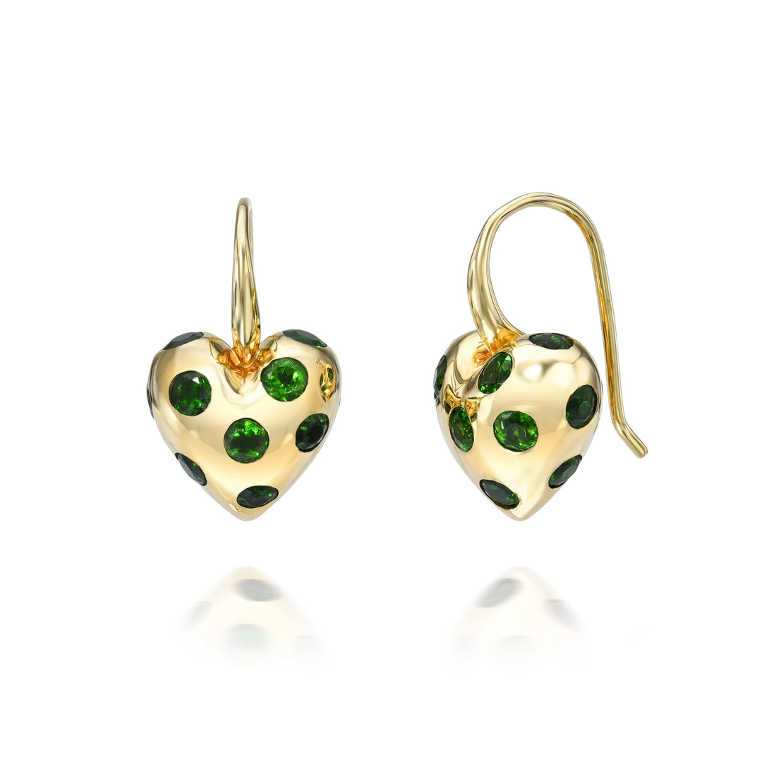 Diopside Polka Dot Heart Earrings