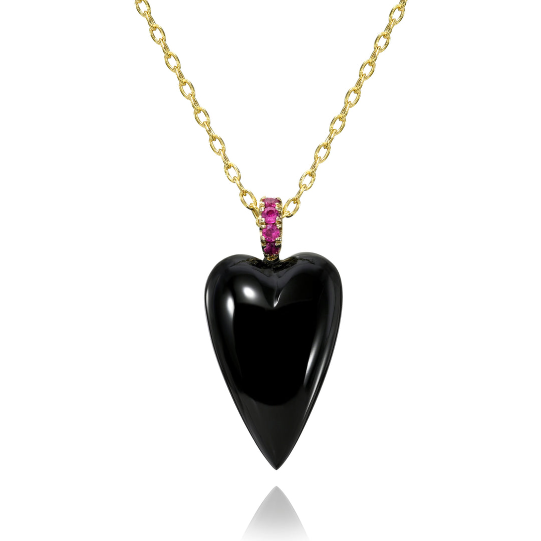 Onyx Heart Drop Necklace