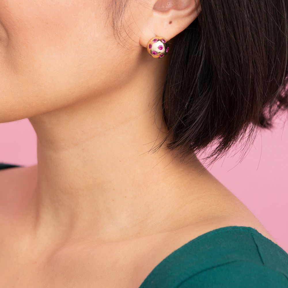 Rachel-Quinn-Jewelry-Polka-Dot-Ball-Earrings-Magenta-Sapphires-on-model