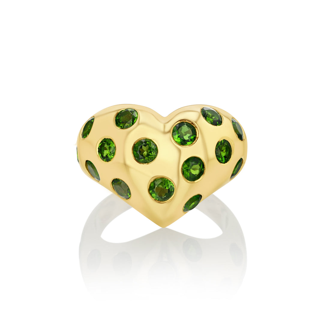 Chrome Diopside Chubby Heart Polka Dot Ring