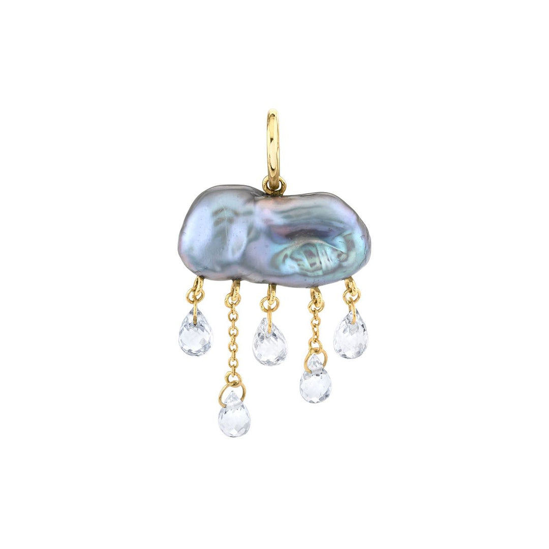 pearl cloud charm with white topaz dangling on white background