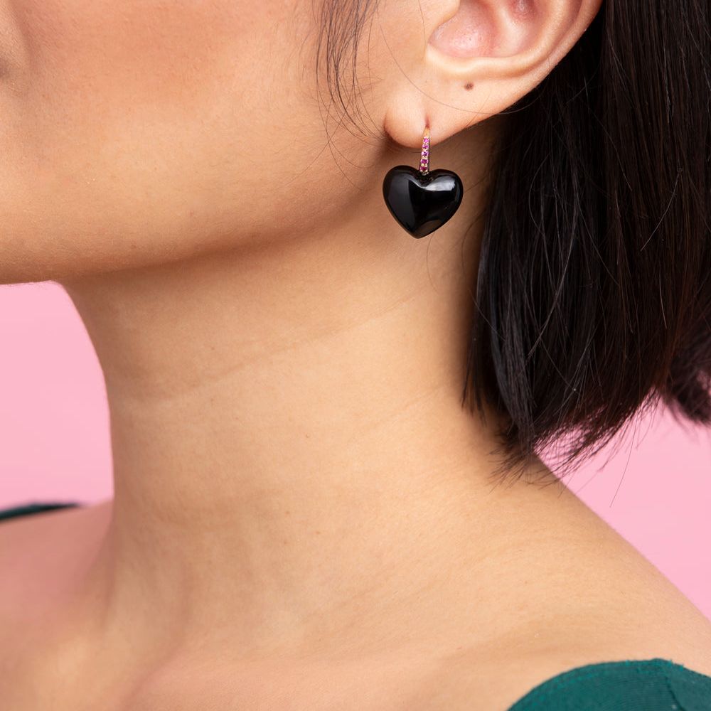 Onyx Heart Dollop Earrings