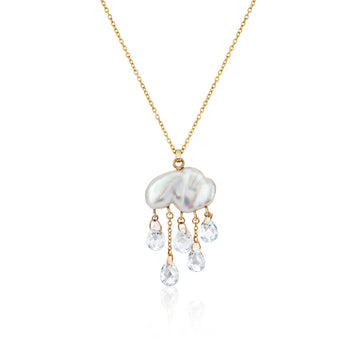 White cloud-shaped pearl with 5 droplets of white topaz 