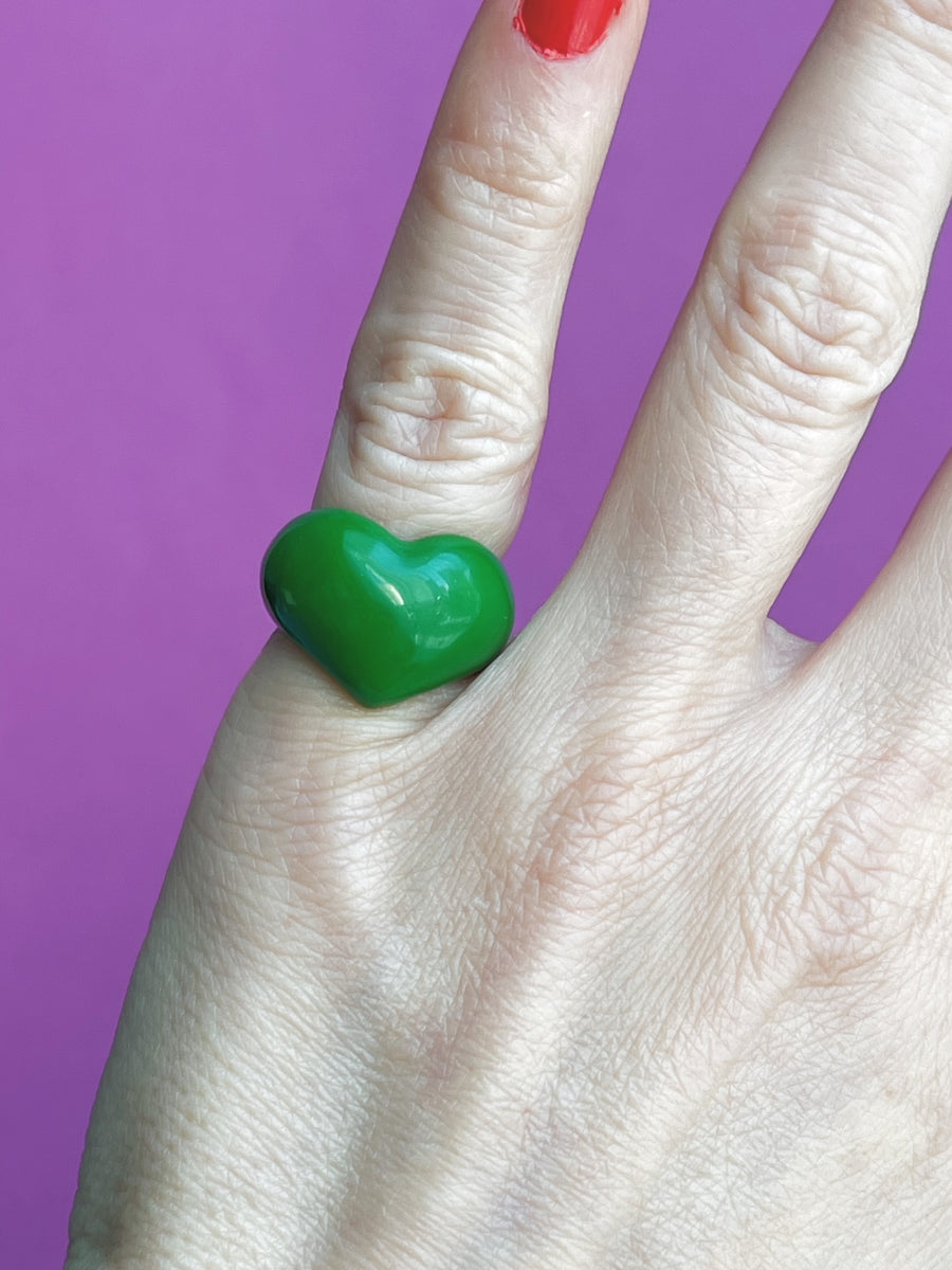 Green Candy Heart Pinky Ring, size 4