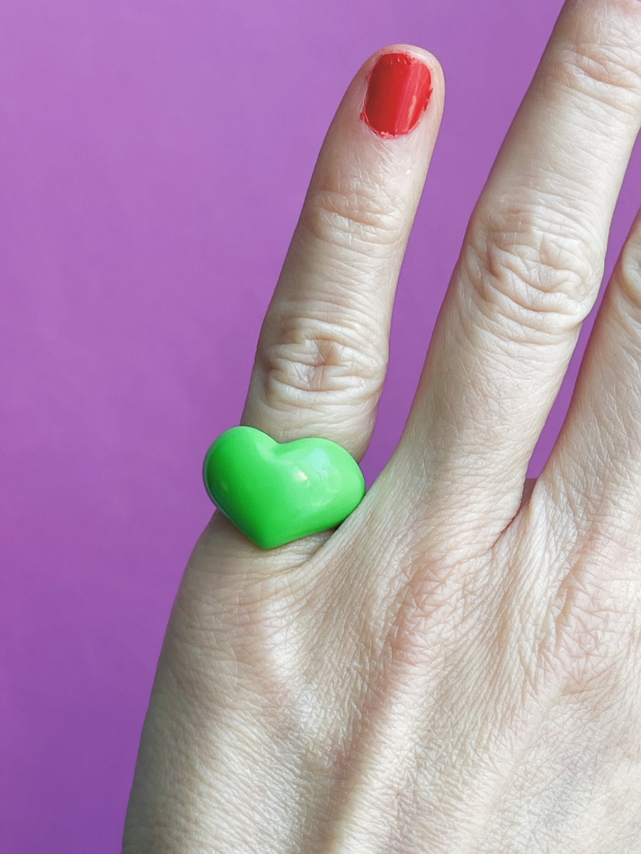 Lime Green Candy Heart Pinky Ring, size 4
