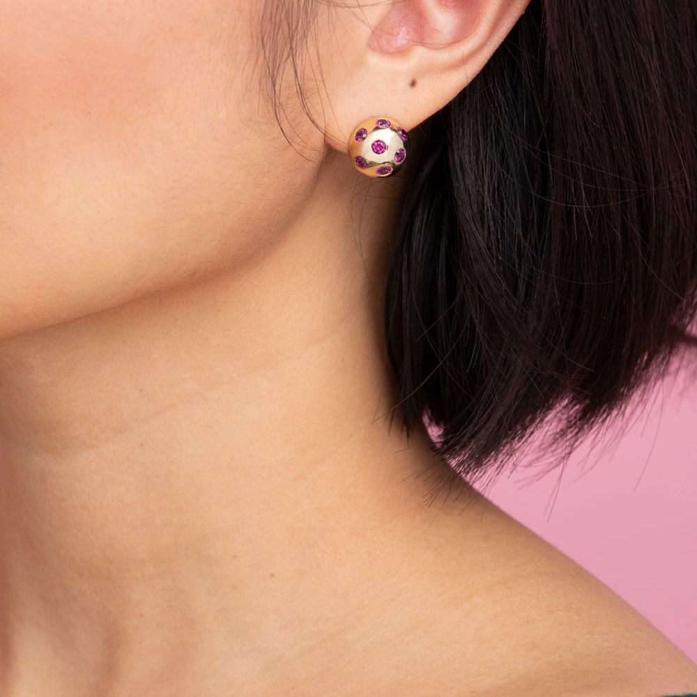 Rachel-Quinn-Jewelry-Polka-Dot-Ball-Earrings-Rhodolite-Sapphires-on-model