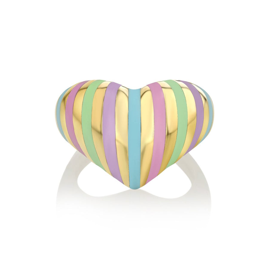 Rachel Quinn Jewelry Chubby Heart Ring in yellow gold with pastel stripes.