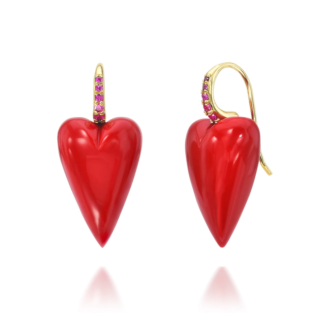 Coral Heart Drop Earrings