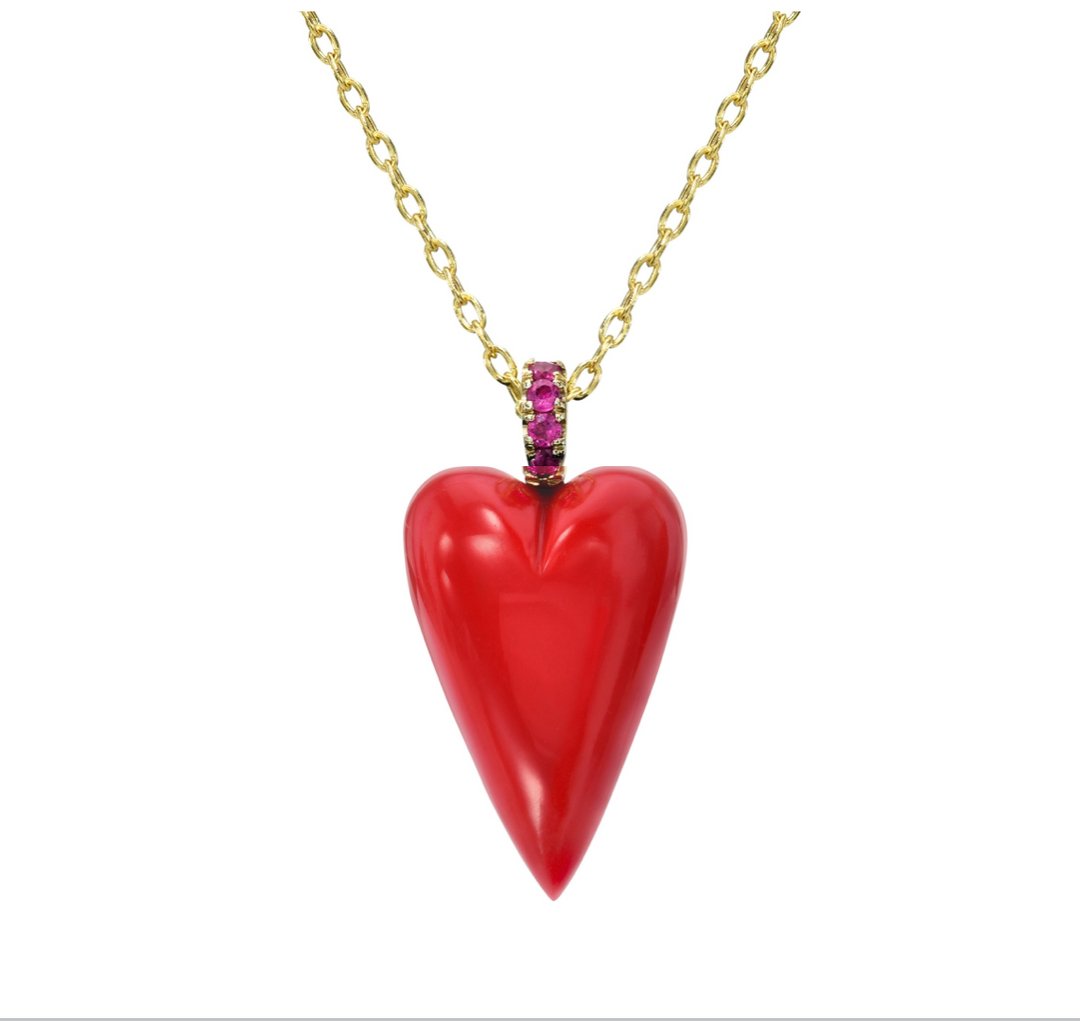 Coral Heart Drop Necklace