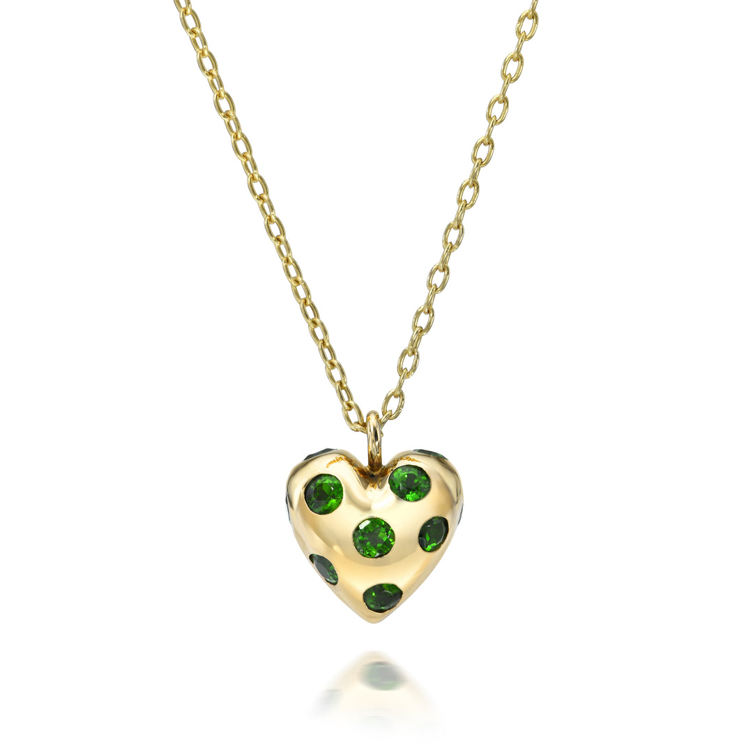 Diopside Polka Dot Heart Necklace