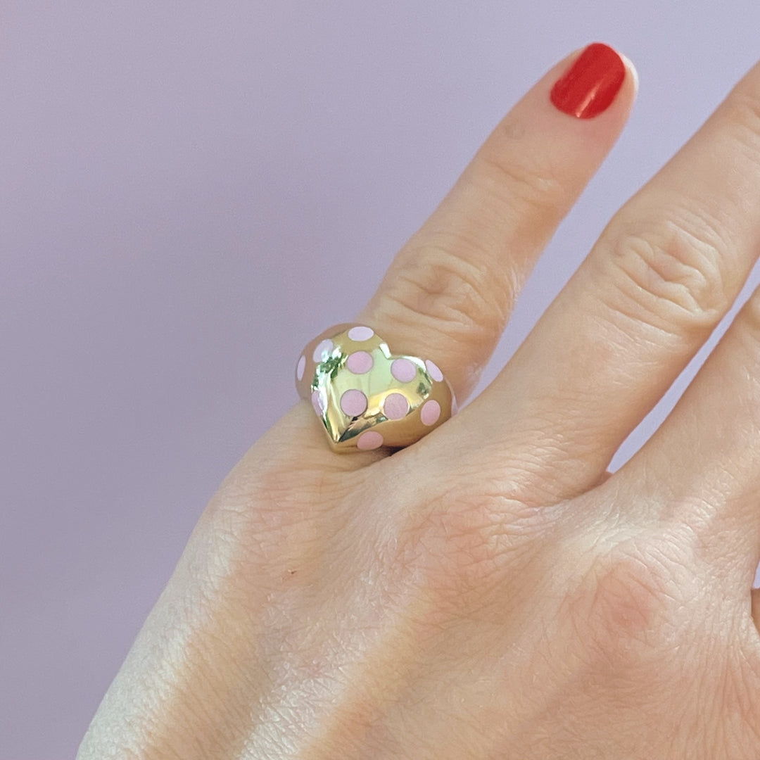 Chubby Heart Pink Dots Ring