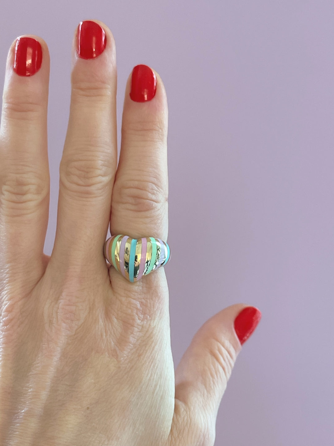 Chubby Heart Striped Ring