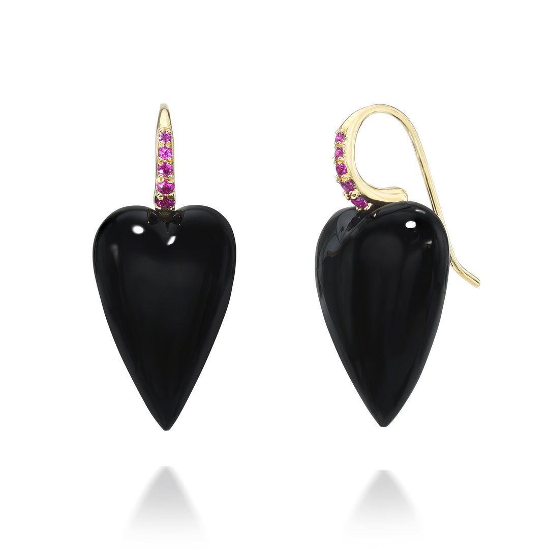 Onyx Heart Drop Earrings