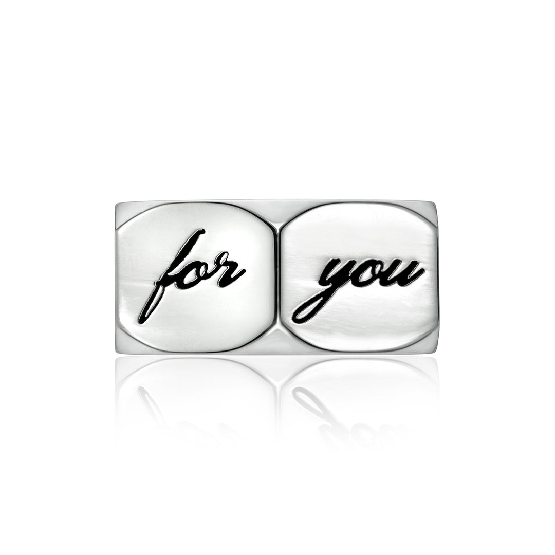 Silver hex nut charm with 'for you' text on a white background