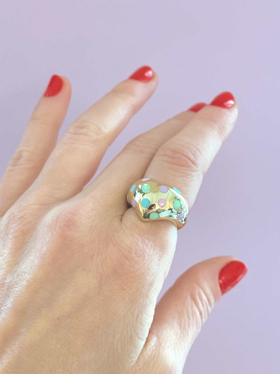 Chubby Heart Pastel Dots Ring