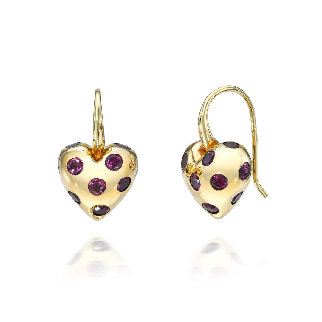 Rhodolite Polka Dot Heart Earrings