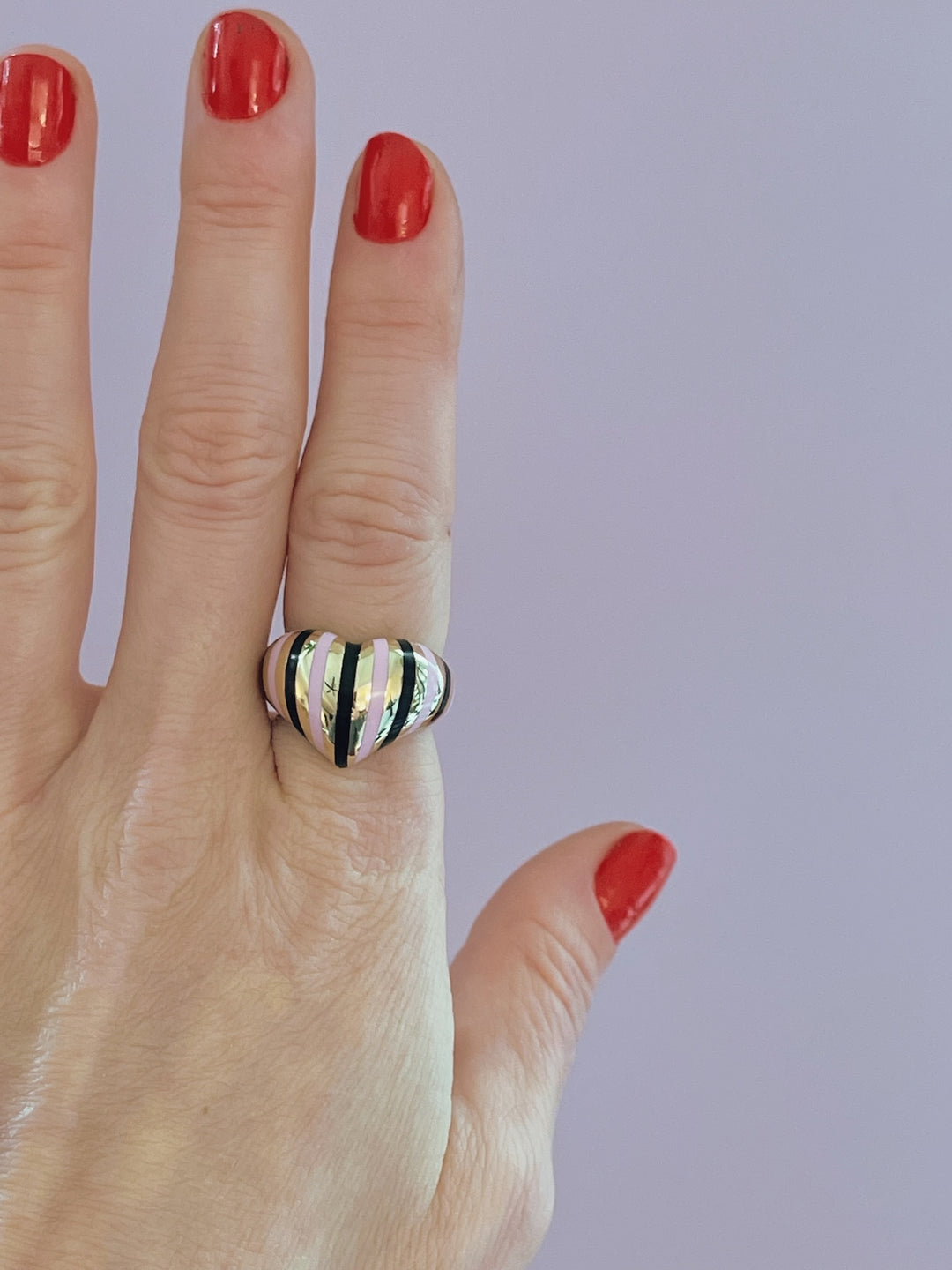 Chubby Heart Striped Ring