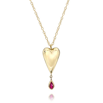 Ruby Heart Drop Necklace