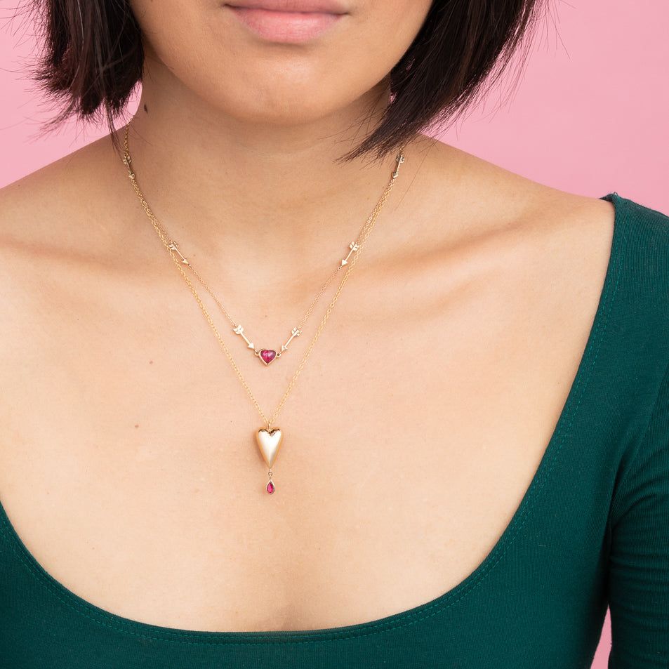 Ruby Heart Drop Necklace