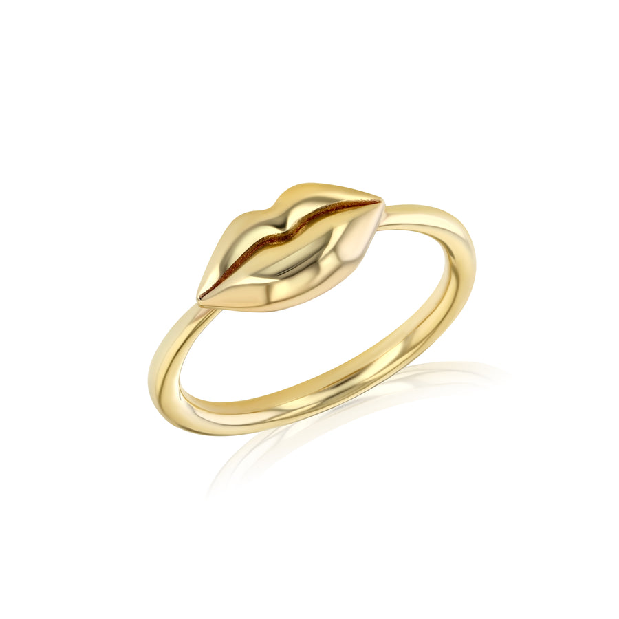 small gold lips on gold band on white background