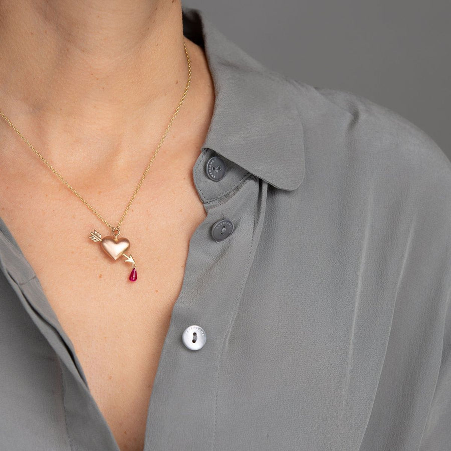 Enamel Heart Necklace With Stone Cupid Arrow Pendant 